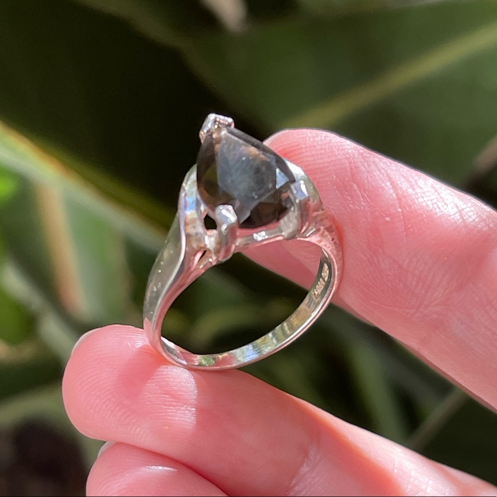 Smokey quartz sterling silver plated size 8 ring - Picture 7 of 12